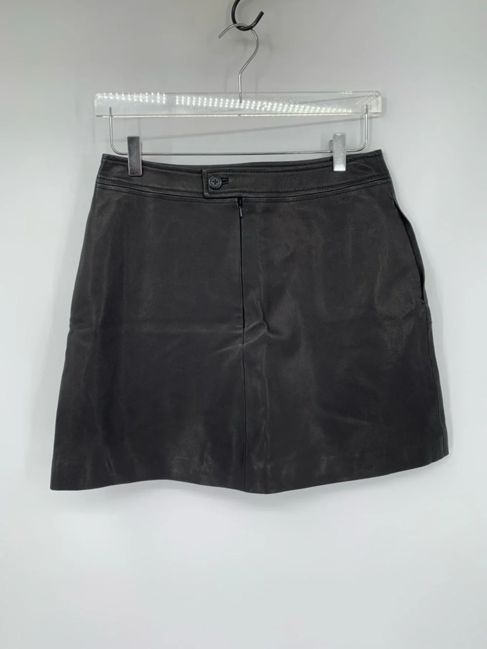 The Kooples Leather mini skirt lamb black a-line porkchop pockets women new 3 8